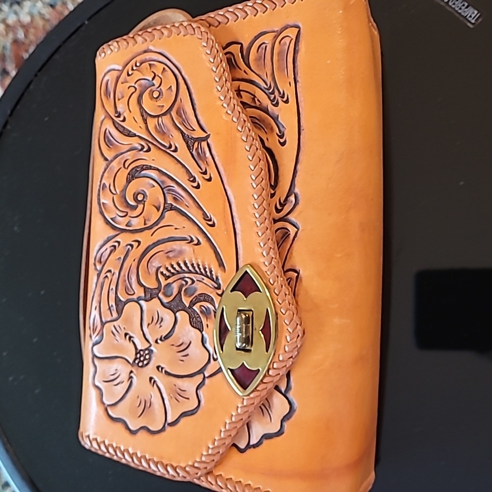Vintage hand tooled leather purse